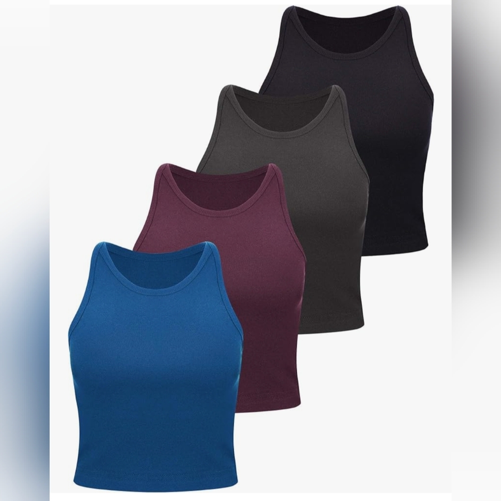 High neck crop tank tops cotton spandex workout lounge athletic size XS/S